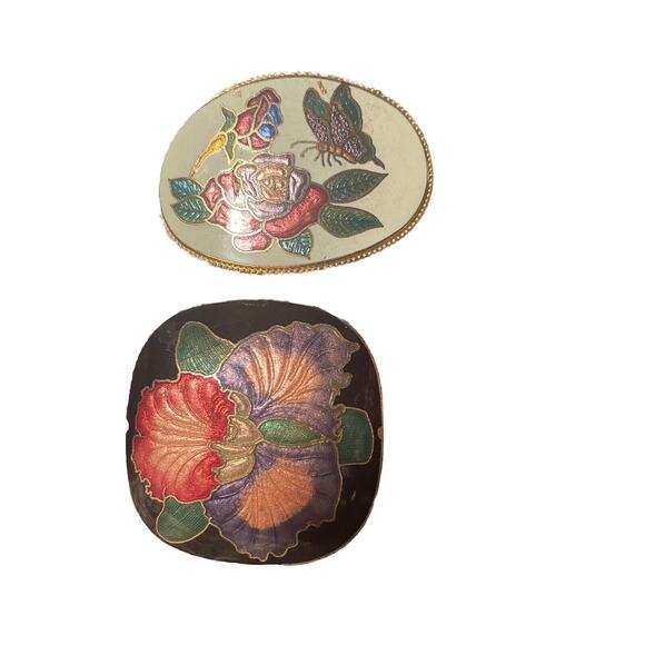 Vintage 1970's Butterfly & Rose Cloisonné Enamel Belt Buckle Bundle 2-3” Boho - Picture 2 of 4